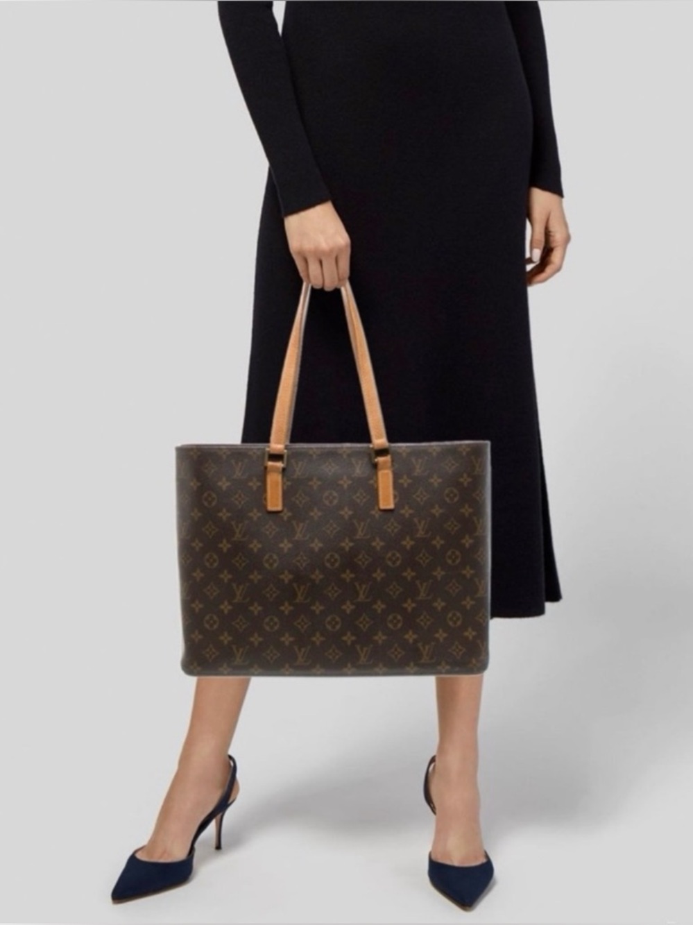 Louis Vuitton Brown Monogram Canvas Tote with Tan Leather Straps